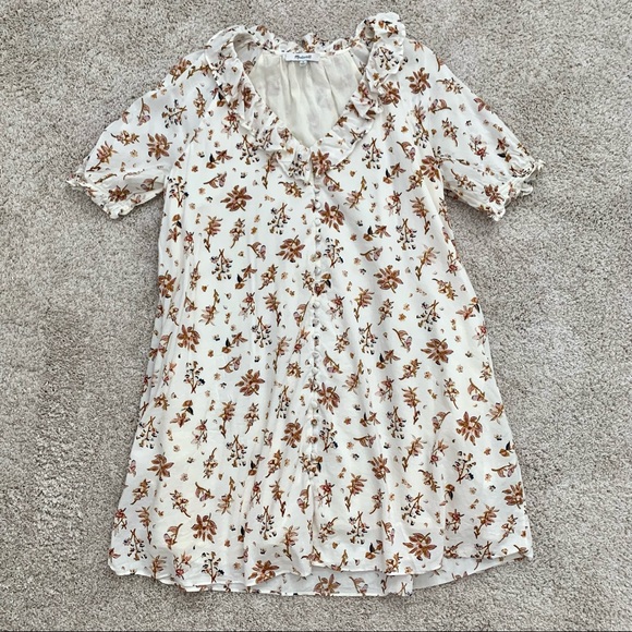 Madewell Ruffle Button Front Trapeze Dress Floral Reef - Picture 4 of 8